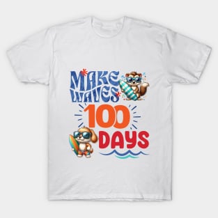 Make Waves 100 Days Surfer Animals 100th Day of School T-Shirt